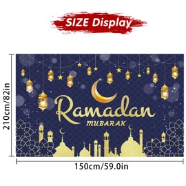 Ramadan Mubarak Banner for Ramadan Decorations, Canada Ramadan Party Decorations Decor Supplies for Home Indoor Outdoor，Eid Al Fitr Party Supplies，Ramadan Mubarak Photo Backdrop（210 * 150 cm）