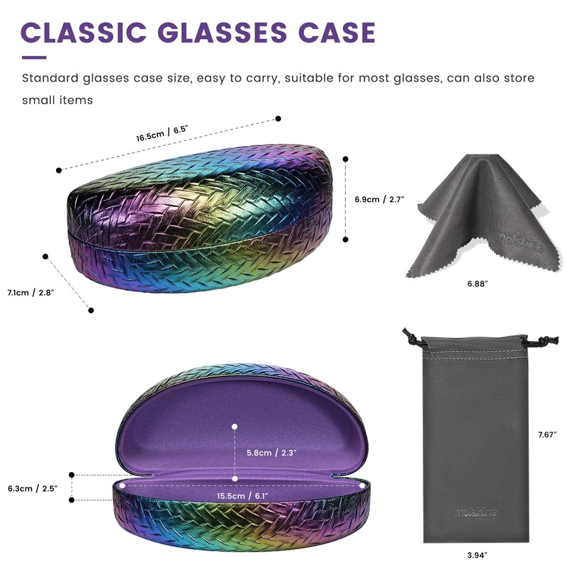 molshine Hard Shell Sunglasses Case,PU Leather Large Glasses Case,Weave Pearlescent