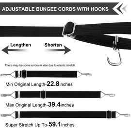 Newthinking 1M Adjustable Bungee Cords with Hooks, 4 Pack Black Heavy Duty Flat Bungee Cords Elastic Straps for Bicycles Camping Rent Luggage Fixing