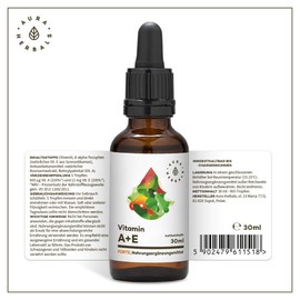 AURA HERBALS Vitamin A + E Forte 900 Drops - Liquid 30 ml - Natural Vitamin E - Vegan - Simple Composition - No Additives - High Dose - High Bioavailability - In Olive Oil