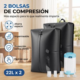2PCS Bolsas de Compresión para Viaje con 22L, Bolsa de Compresion Viaje Reutilizable, Equipado con Una Bomba de Aire, Impermeable IP67, Se utiliza para guardar la ropa y ahorrar espacio en la maleta