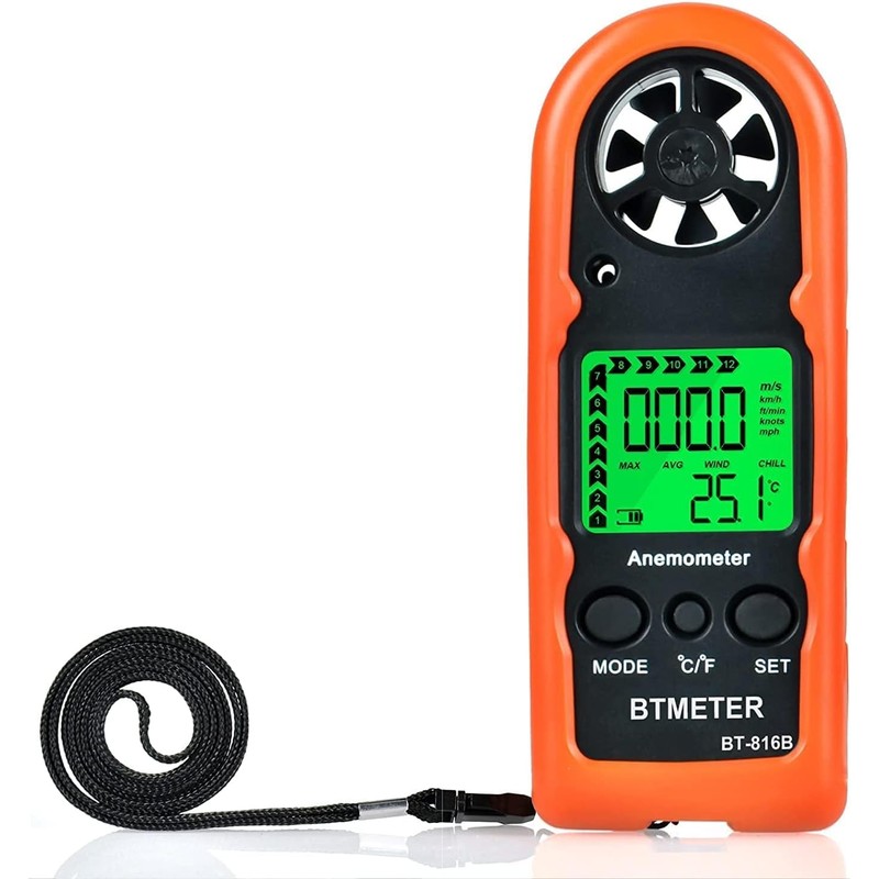 Anemometer Handheld Wind Speed Meter, BT-816B Mini Digital Air Flow