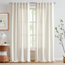jinchan Linen Textured Curtains 84 Inch Long Farmhouse Curtains for Living Room Casual Weave Back Tab Drapes Light Filtering Window Window Curtains 2 Panels Ivory
