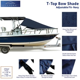 SavvyCraft T-Top Bow Shade, UV Protection T-Top Shade Extension 600D Marine Grade Polyester T-Top Boat Bow Area Sun Shade, 6'L x 90" W Navy