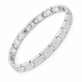 KYOSI Magnetic Bracelets for Women, Stainless Steel Silver Bracelet with Cubic Zirconia, Adjustable Chain Fashion Zircon Jewelry Womens Gift