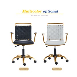 CAROCC Lux Modern Black Office Chair Gold Office Chair Desk Chair White and Gold Rolling Chair Desk Chairs with Wheels and arms Computer Gold Chair（3013-GD-BIACK）