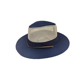 TUREVIEW Men's Flat Wide Brim Mesh Safari Outdoor Hat Panama Hat Travel Fishing Hiking with Windproof (Navy)
