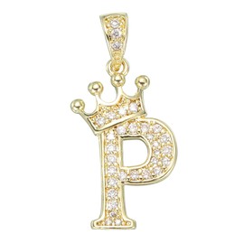 sourcing map A-Z Crown Letter Charm, Alphabet P Pendant Gold Plated Cubic Zirconia Monogram Initial Pendant Name Jewelry for Men Women DIY