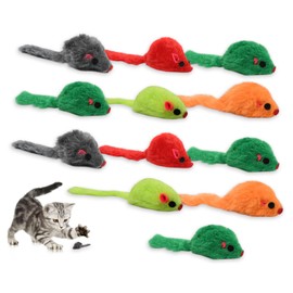 ds. distinctive style 12 Pcs 4" Furry Cat Toy Mice, Random Color Faux Mouse Toys, Cat mouse toy with Plastic Body, Interactive Catnip Toys for Indoor Cats Kitten Play