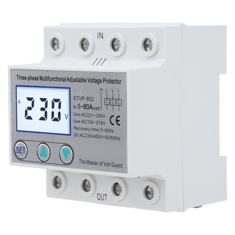 Adjustable Voltage Protector 3-Phase LCD Multifunctional Self-Resetting STVP-932 230v 400VAC(50A