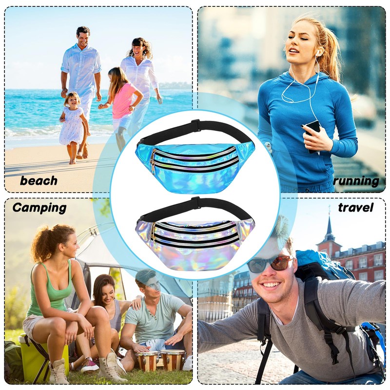 Firtink 2 Pack Shiny Bumbag, Holographic Waist Bag Fanny Pack