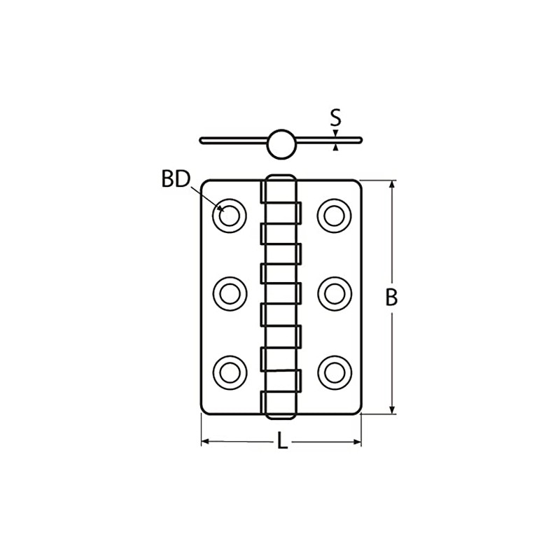 Yacht Steel Stainless Steel Hinge 40 x 60 mm AISI