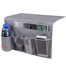 Falaku Bedside Caddy,5 Pockets Bedside Organizer Caddy Under Mattress,Holds Water Bottles,Magazines,Books (Dark Grey)