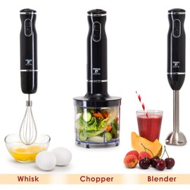 Moss & Stone Electric Hand Blender Set, 300W Immersion Hand Blender with Whisk and Chopper, Stainless Steel Shaft and Blades, 2-Speed Handheld Mixer with Ergonomic Grip, Black