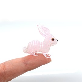 Sansukjai Rabbit Tiny Micro Figurines Hand Blown Glass Art Animals Collectible Gift Home Décor (Pink)