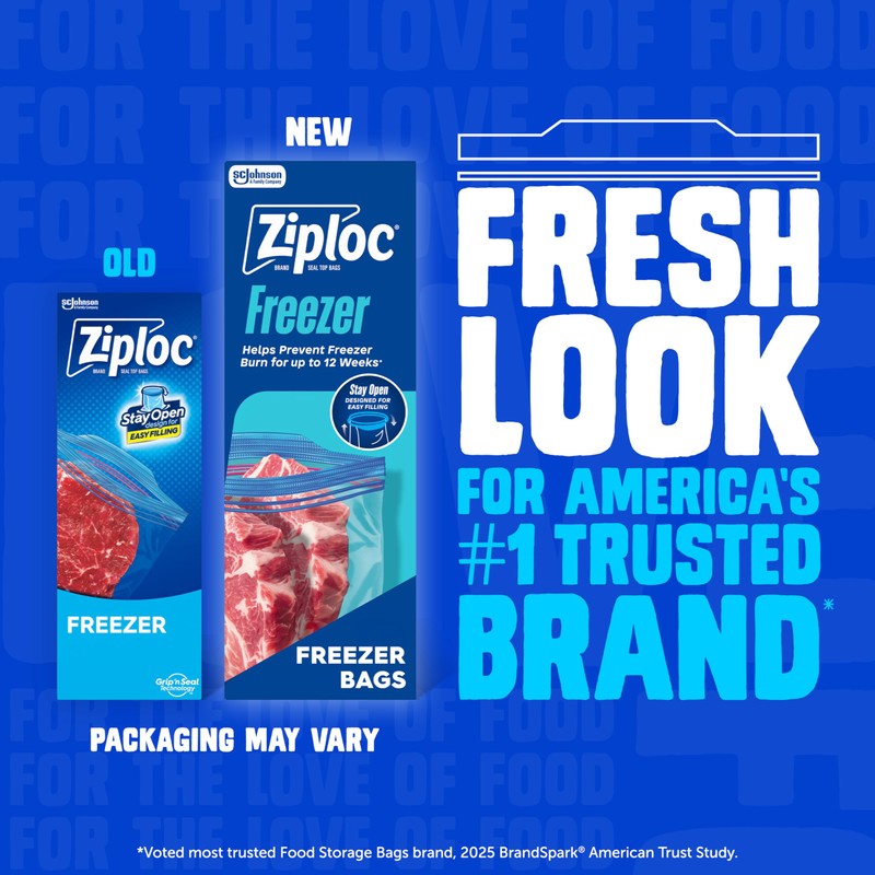 Ziploc Two Gallon Food Storage Freezer Bags, Grip 'n Seal