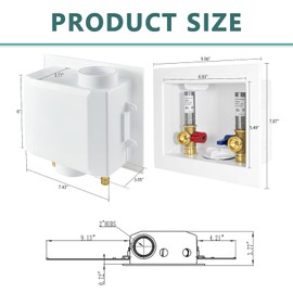 Washing Machine (Laundry) Outlet Box, Center Drain/Side Drain, Niikappu 1/2 Inch Pex Crimp Inlet x 3/4 Inch MHT Outlet Connection, with Stainless Steel Water Hammer Arrestor