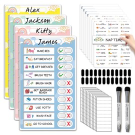 4 in 1 Namable Chore Chart for Kids, Dry Erase Morning/Bedtime Routine Chart for Kids for Refrigerator, Magnetic Visual Schedule for Kids Toddlers to Do List Checklist for Multiple Kids