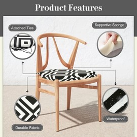 cozyide Outdoor Chair Cushions, Waterproof Patio Seat Cushions with Adjustable Straps, Round Corner Patio Chair Cushions for Garden, Black Geometry, 17x16x2 Inch (Pack of 4)