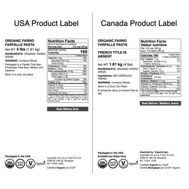 Food to Live - Organic Farro Farfalle Pasta, 1.1 lb (Pack of 4) - Italian Whole Wheat and Non-GMO Bow-tie Pasta, Single Ingredient, No Additives