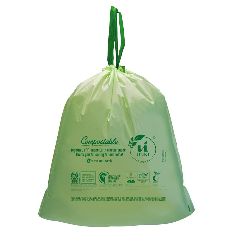 UNNI Compostable Drawstring Bags, 1.2 Gallon, 4.5 Liter, 80 Count,
