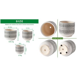 3-Pack Ceramic Plant pots Set - 6.5"+5.3"+4" Dual-Tone Flower Pots with Drainage Holes, Modern Indoor Outdoor Planters for Succulents/Herbs/Large Plants, Home Office (Brownish Black & White)