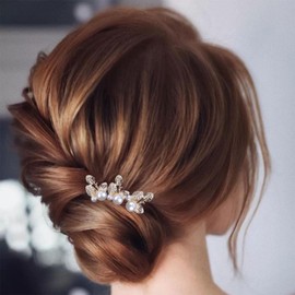 Allereyae Pearl Wedding Hairpins & Barrette - Pearl & Gold Leaf Bridal Hair Accessories