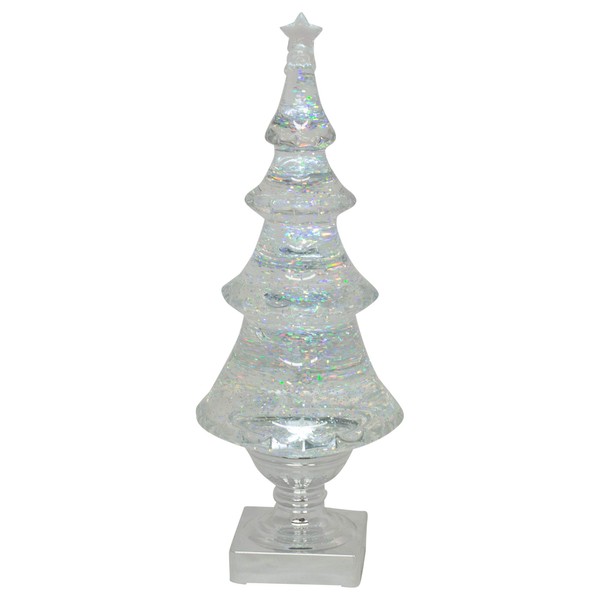 Roman LED Light-up Glitter Holiday X-mas Tree, 14" Tall, Silver and Clear