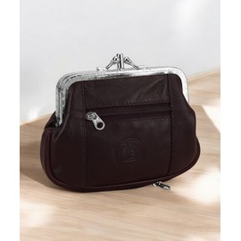 Women's Leather Metal Frame Double Clasp Zipper Coin Purse 5 1/4" x 3 1/4" (Wine)