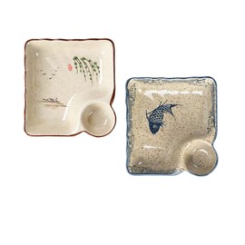 FYUEROPA Ceramic Dumpling Plate with Dipping Saucer, Sushi Dish, Serving Plate Chips and Snack Plate, 7.5 Inch - Set of 2