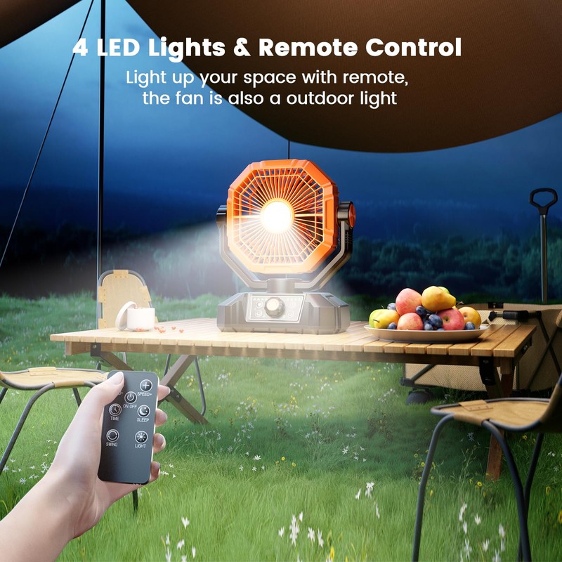 BINUYASHA Rechargeable Camping Fan with 20000mAh Battery, 8-Speed Stepless Control,