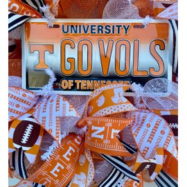 24" Diameter Tennessee football Front Door Wreath, Mesh and ribbon, Vols fan