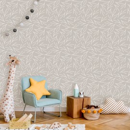 Coloritto Neutral Leaves Peel and Stick Wallpaper | Floral Minimalist Removable Mural | Self Adhesive Wallpaper (1 roll 24" W x 144" H)