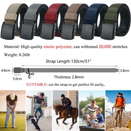 Men's Elastic Stretch Belt, 2-in-1 Reversible Breathable Web with Plastic Buckle No-Metal Friendly for Travel, Trim to Fit Jeans Below 46" (Black & khaki)