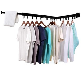 Wall-Mounted Clothes Drying Rack for Laundry Organization, Collapsible & Folding Indoor Hanger Dryer, Sturdy Foldable Clothing Organizer, Black Steel, 220 lb Capacity