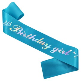 DOINIDAMI Birthday Girl Sash for Women,Teal Blue Satin Silver Multicolour Iridescence Sash for Queen,Happy Birthday Party Decorationsn Supplies,16,18,21,30,40,50 or Any Other Birthday Party