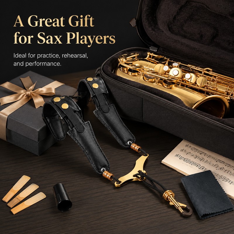 Saxophone Shoulder Strap for Comfortable Playing – Adjustable PU Leather