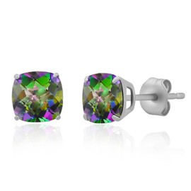 MAX + STONE 10k White Gold 5mm Princess Cut February Birthstone Amethyst Square Stud Earrings for Women