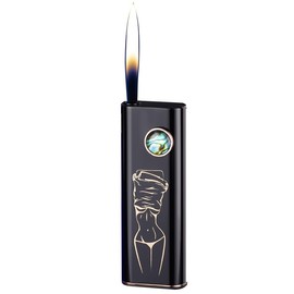 Lighters Slim Soft Flame Lighter Vintage Butane Refillable Retro Traditional Flame Lighters Unique Birthday Gift for Men Women (Black-1)