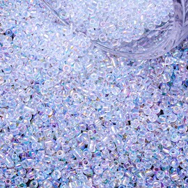 10000pcs 2mm Glass Seed Beads Bulk, Individual Color 12/0 Mini Pony Spacer Small Seed Beads for DIY Bracelet Necklaces Wrist Jewelry Making, Multicolored Translucent White
