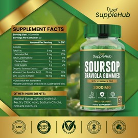 Soursop Gummies 2000mg – with Vitamin C & Zinc – Immune Support, Antioxidant – Gluten-Free, Vegan, Apple Flavour – 60 Gummies