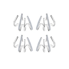 Claw Cuff Earring Zircon Needle Earrings for Women Teen Girls Cool CZ Stud Huggie illusion Earrings Minimalist Luxury Trendy Ear Wrap Cuffs Piercing Hoop Ear Jewelry, Zinc, Cubic Zirconia