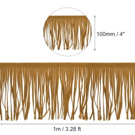 QUARKZMAN 1 Yard 4 Inch PU Leather Fringe Ribbon Double Sided Leather Sewing Tassels Fringe for DIY Sewing Dress Craft Skirt Decoration, Grey Brown