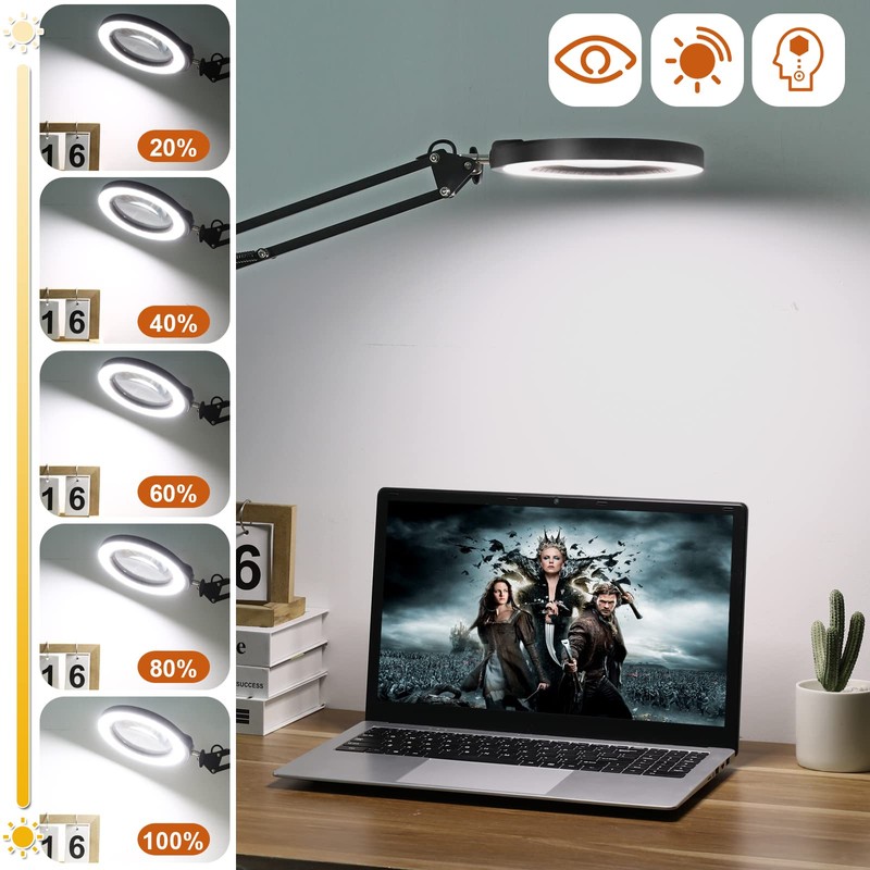 VEEMAGNI 5 Inch Large Magnifying Glass with Light and Stand,