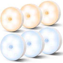 mengcaca Motion Sensor Night Light, Battery Powered Night Light with 2 Color Modes, Motion Sensor Light Stair Lights, Motion Activated Step Lights for Hallway, Bedroom, Kitchen, 6 Pack