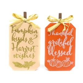 Charmed By Dragons Farmhouse Fall Harvest Decor Shelf Sitter Signs (Orange & White Pumpkins)