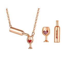 Fashion Red Wine Bottle Glass Stud Earrings with Zircon Crystal Love Heart Party Banquet Jewelry-Earrings&Necklace