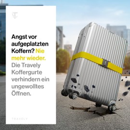 Travely® Premium Luggage Strap – Particularly Eye-catching and Safe – Includes 2 Name Badges – Suitcase Strap Ideal Cross – [Set of 2] – Yellow