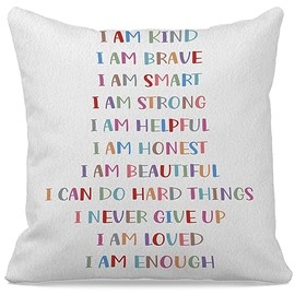Motivational Positive Quotes Colorful Words I Am Kind Brave Smart Throw Pillow Cover 18″×18″,Inspirational Decorations for Home Bedroom Classroom,Inspirational Gifts for Teen Girls Boys Kids