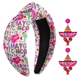 Mexican Headband for Women Cinco De Mayo Headband Fiesta Pinata Cactus Sombrero Chili Knotted Headband Wide Top Knot Headband Mexican Holiday Hair Accessory Party Favors Gifts